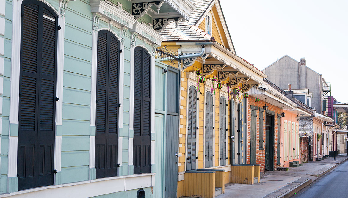 row of New Orleans houses in the French Quarter