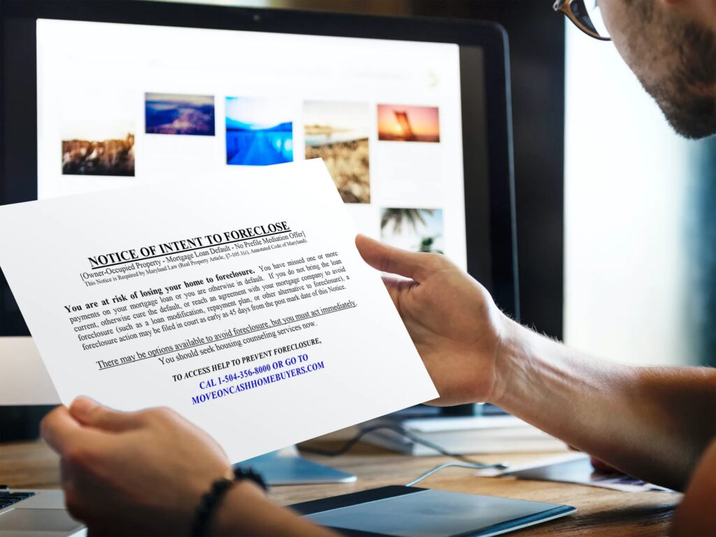 homeowner reading a Notice of Intent to Foreclosure